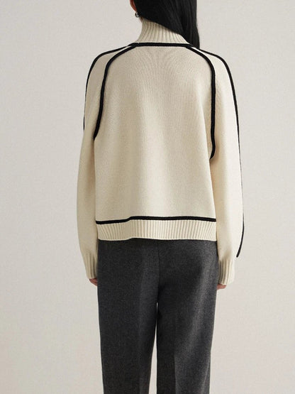Women's Oversized Colourblock Knit Jumper with Ribbed Turtleneck