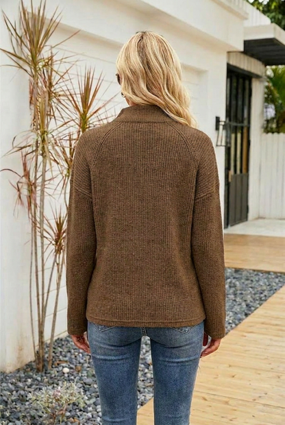Women's Oversized Half-Zip Knitted Jumper with Structured Collar