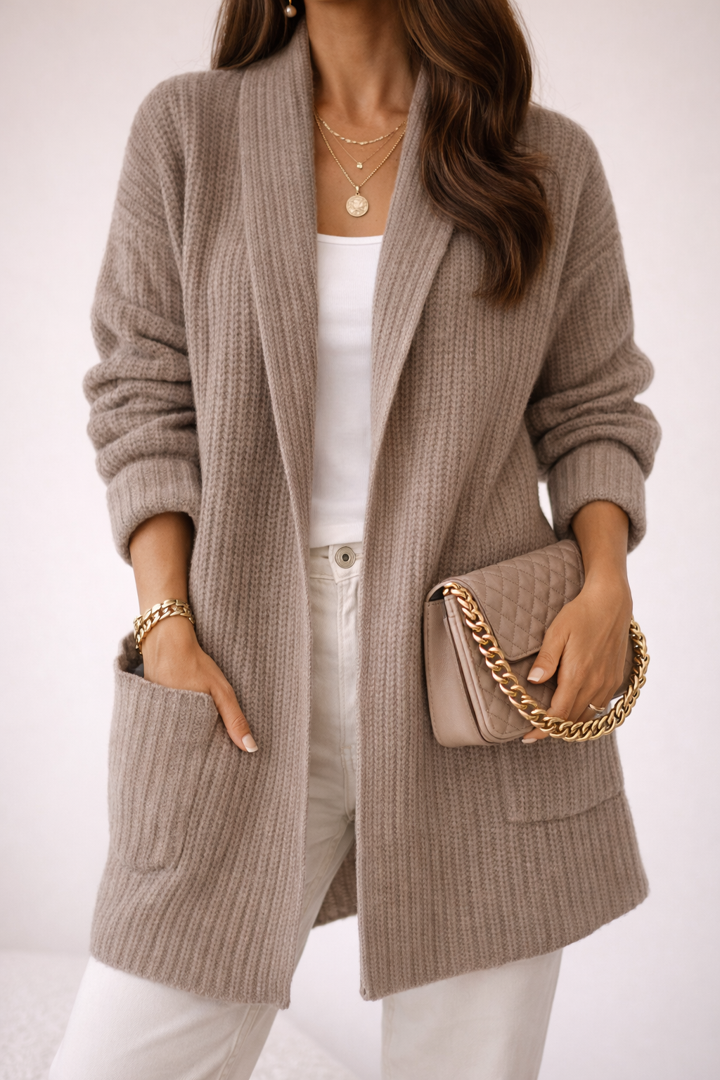 Women's Oversized Knit Cardigan with Open Front Design - Cosy