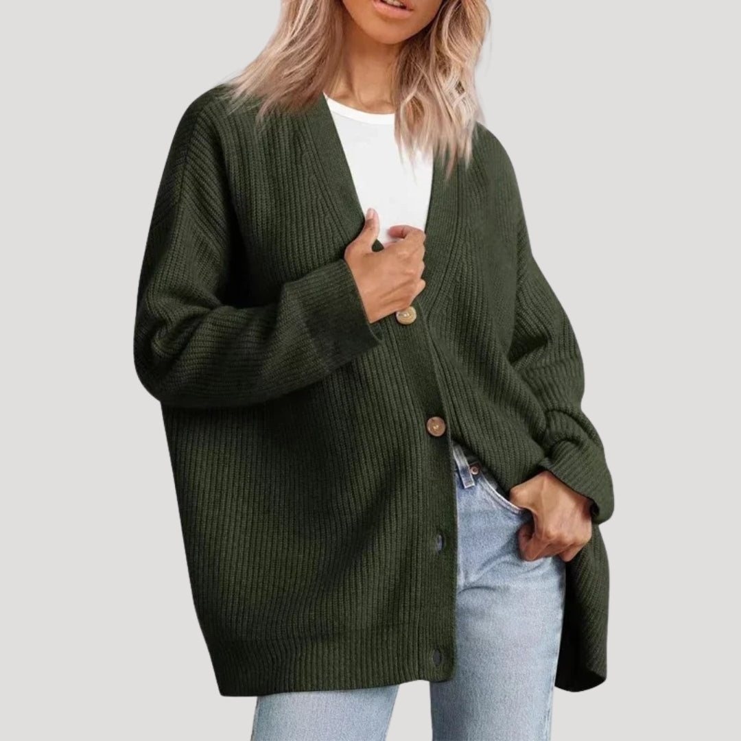 Women's Oversized Knit Cardigan with V-Neckline