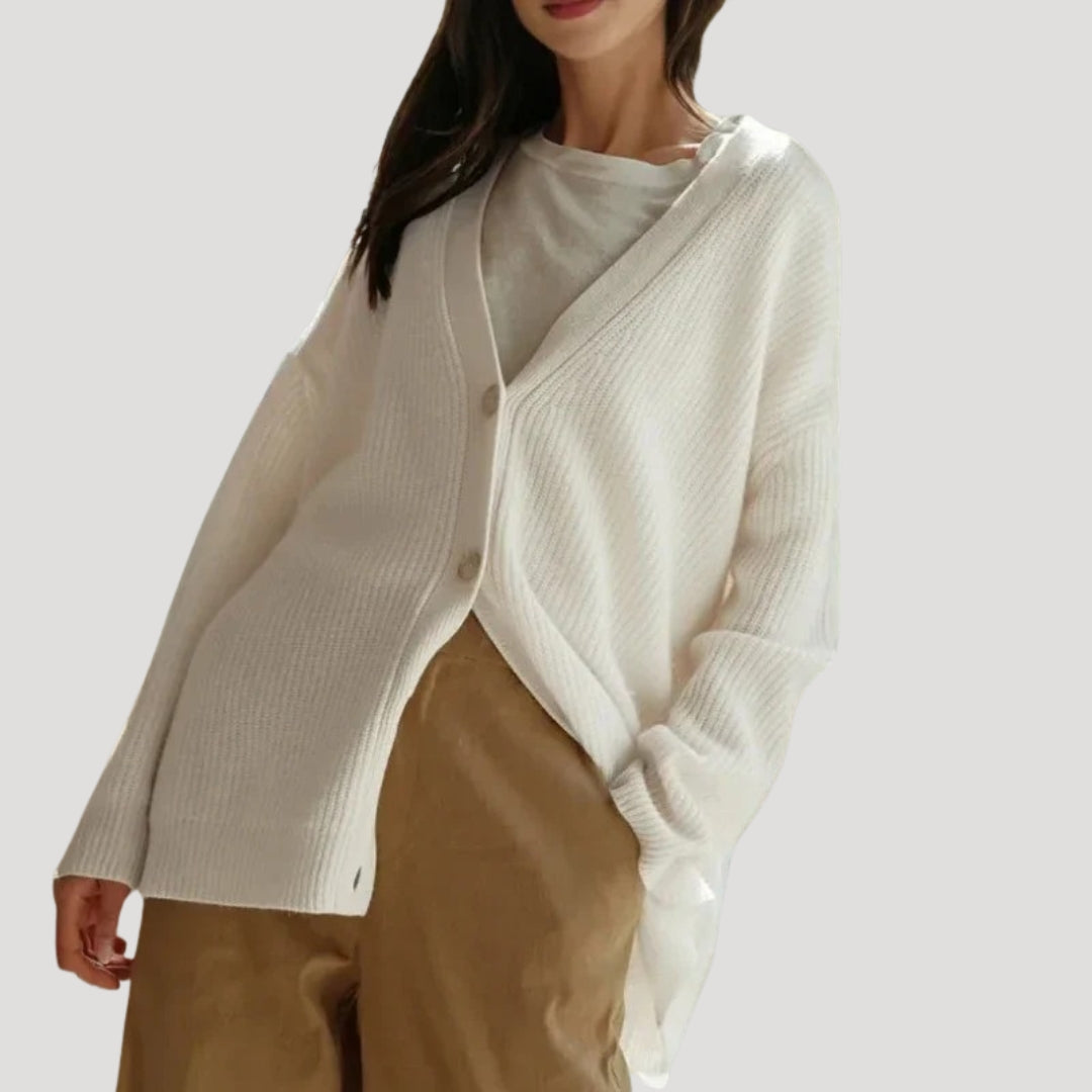 Women's Oversized Knit Cardigan with V-Neckline