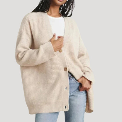 Women's Oversized Knit Cardigan with V-Neckline