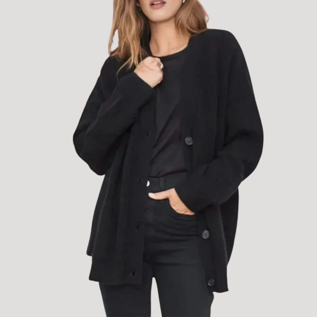 Women's Oversized Knit Cardigan with V-Neckline