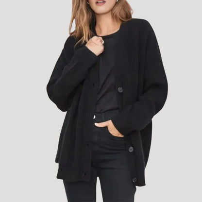 Women's Oversized Knit Cardigan with V-Neckline