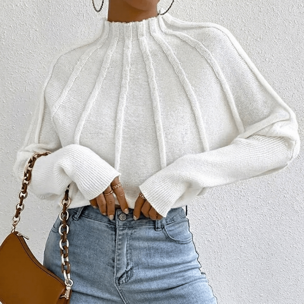 Women's Oversized Knit Jumper with Mock Neck and Batwing Sleeves