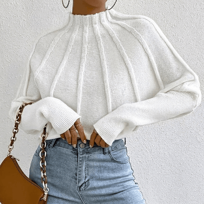 Women's Oversized Knit Jumper with Mock Neck and Batwing Sleeves