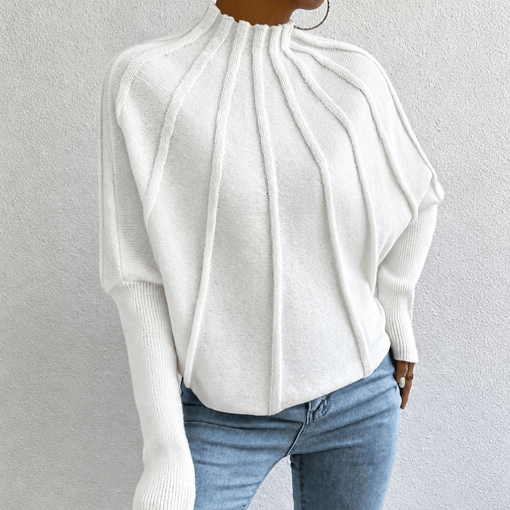 Women's Oversized Knit Jumper with Mock Neck and Batwing Sleeves