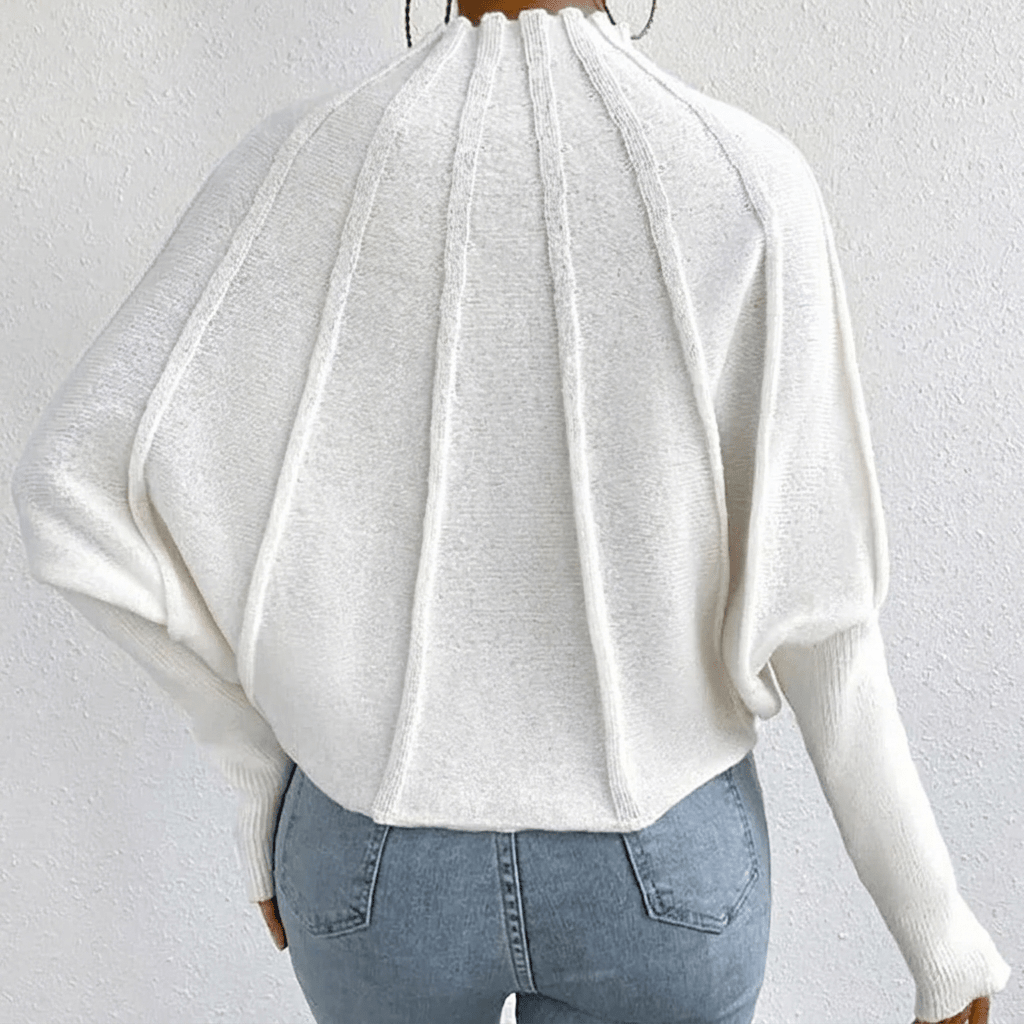Women's Oversized Knit Jumper with Mock Neck and Batwing Sleeves