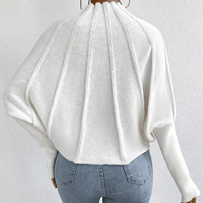 Women's Oversized Knit Jumper with Mock Neck and Batwing Sleeves