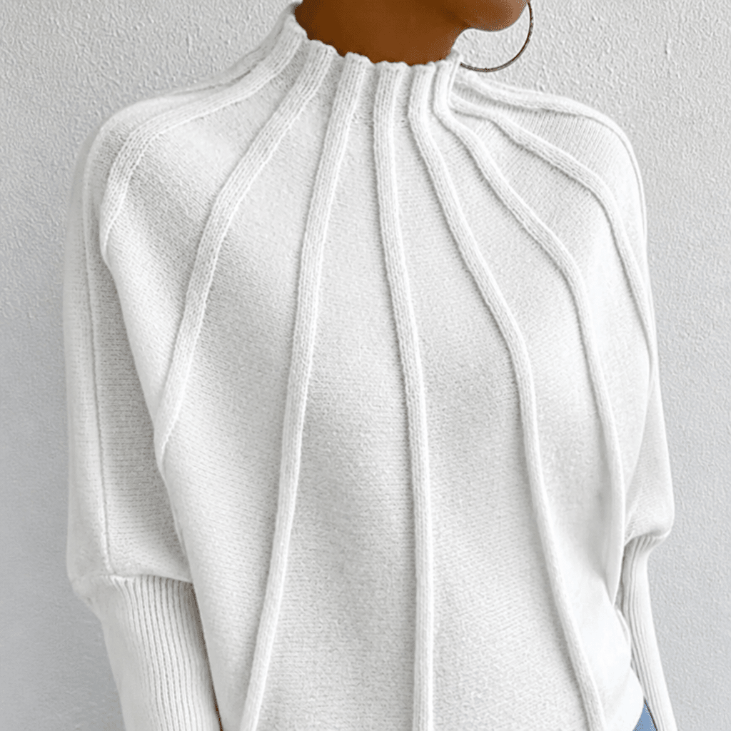 Women's Oversized Knit Jumper with Mock Neck and Batwing Sleeves