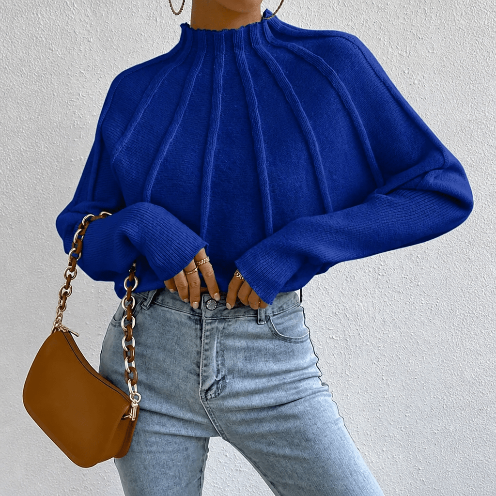 Women's Oversized Knit Jumper with Mock Neck and Batwing Sleeves