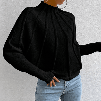 Women's Oversized Knit Jumper with Mock Neck and Batwing Sleeves