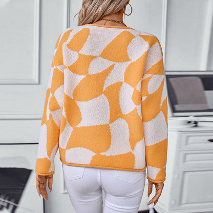 Women's Oversized Knitted Sweater with Modern Pattern