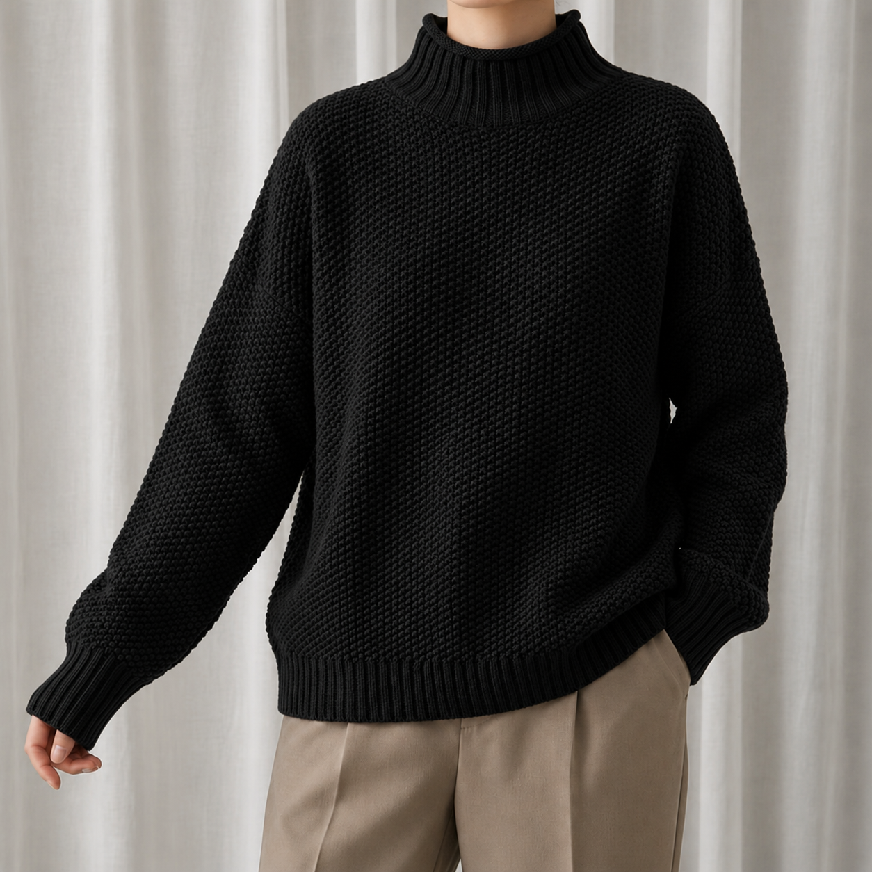 Women's Oversized Mock Neck Jumper in Premium Knit Blend