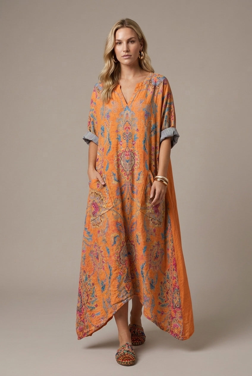 Women's Oversized Pocket Dress with Subtle Embroidery