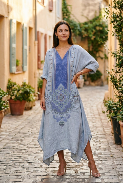 Women's Oversized Pocket Dress with Subtle Embroidery