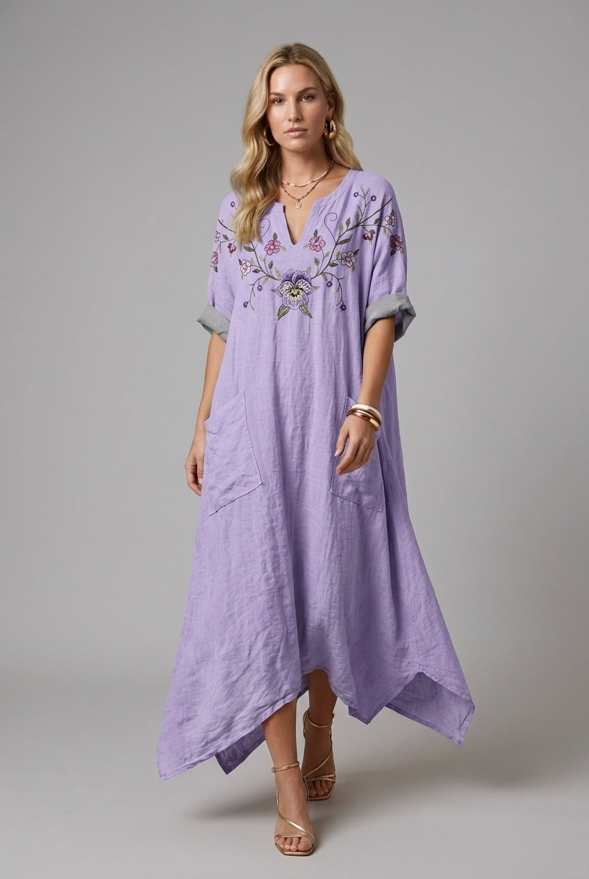 Women's Oversized Pocket Dress with Subtle Embroidery