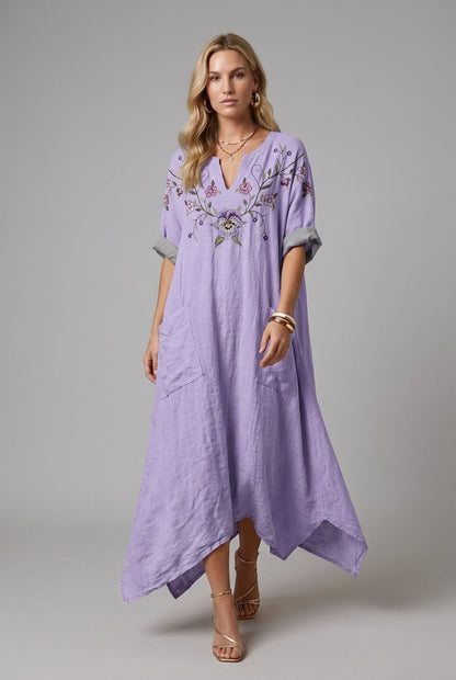 Women's Oversized Pocket Dress with Subtle Embroidery