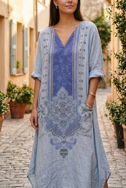 Women's Oversized Pocket Dress with Subtle Embroidery