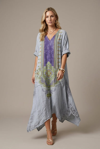 Women's Oversized Pocket Dress with Subtle Embroidery