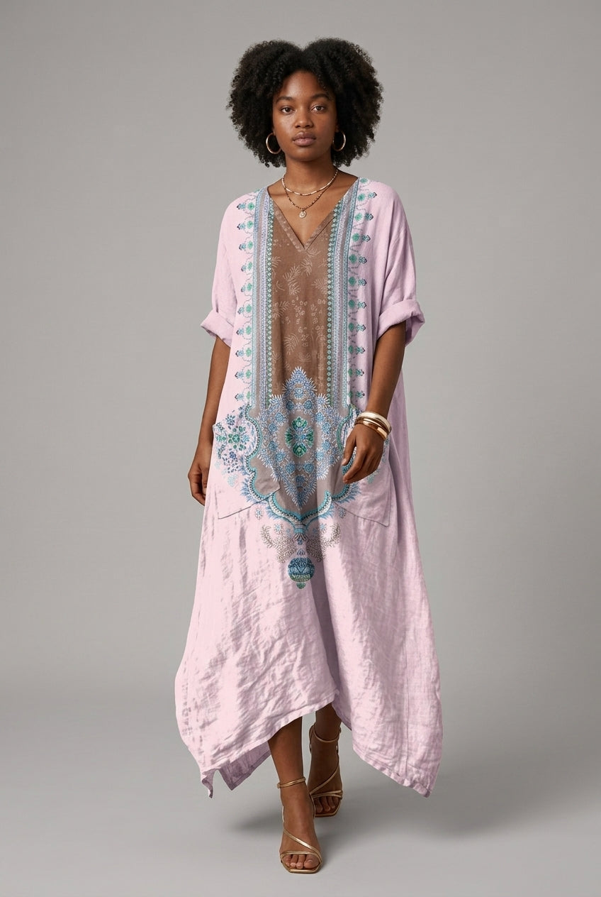 Women's Oversized Pocket Dress with Subtle Embroidery