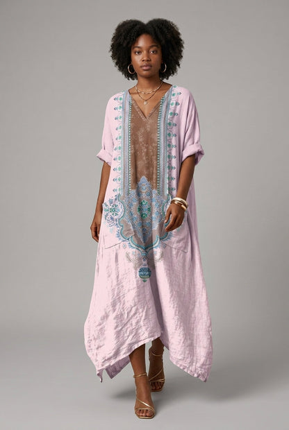 Women's Oversized Pocket Dress with Subtle Embroidery