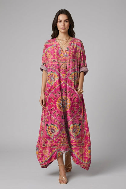 Women's Oversized Pocket Dress with Subtle Embroidery