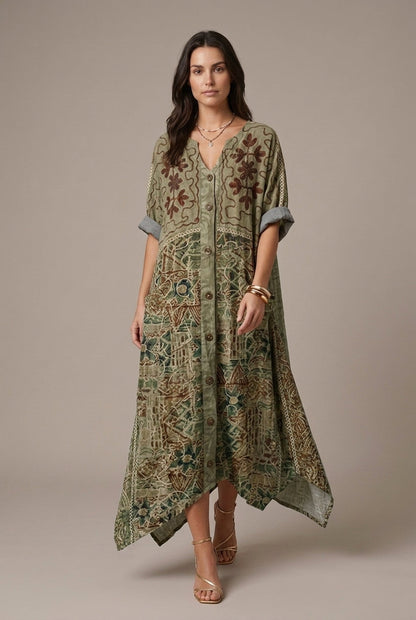 Women's Oversized Pocket Dress with Subtle Embroidery