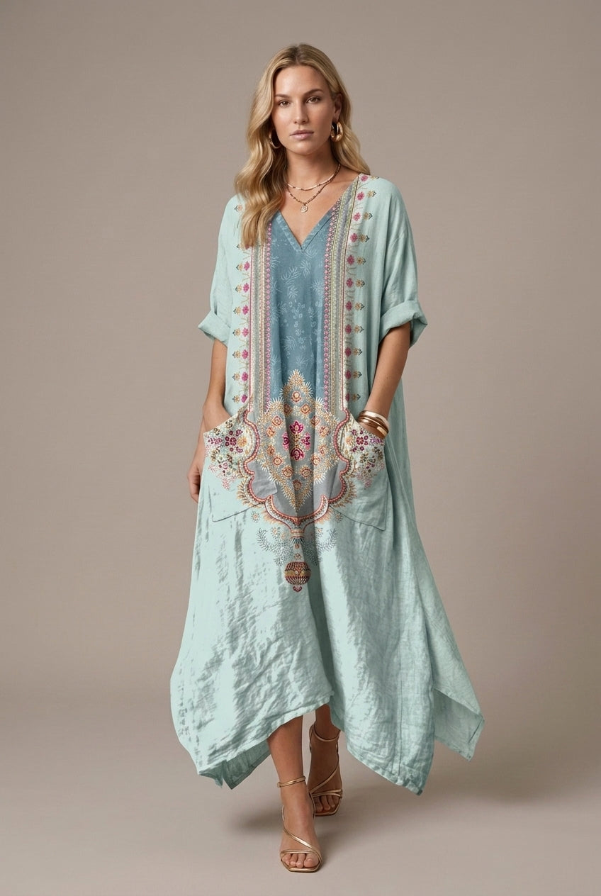 Women's Oversized Pocket Dress with Subtle Embroidery