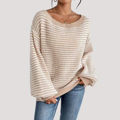 Women's Oversized Striped Knit Jumper with Boat Neck