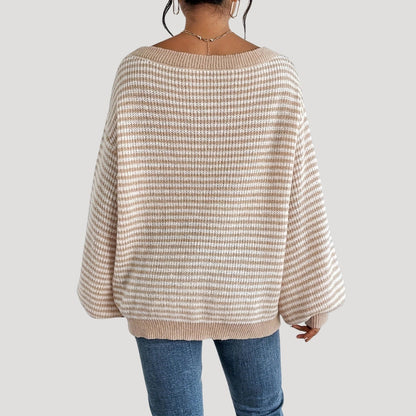 Women's Oversized Striped Knit Jumper with Boat Neck