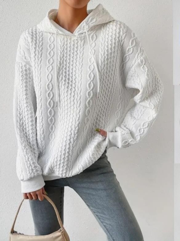Women's Oversized Sweater with Textured Waffle Pattern and Hood