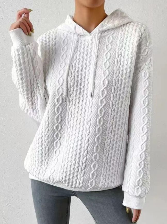 Women's Oversized Sweater with Textured Waffle Pattern and Hood