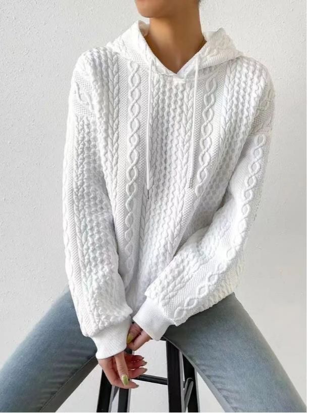 Women's Oversized Sweater with Textured Waffle Pattern and Hood