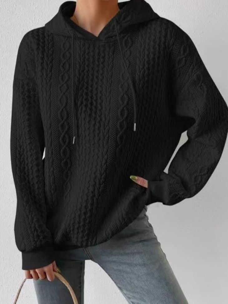 Women's Oversized Sweater with Textured Waffle Pattern and Hood