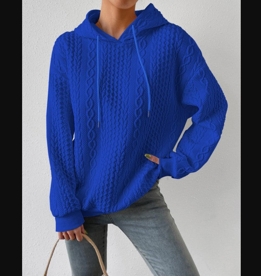 Women's Oversized Sweater with Textured Waffle Pattern and Hood