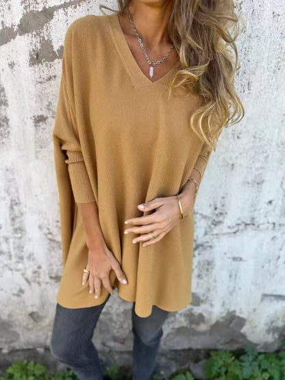 Women's Oversized Sweater with V-Neck Design