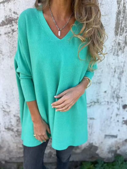 Women's Oversized Sweater with V-Neck Design