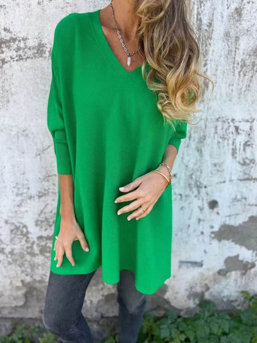 Women's Oversized Sweater with V-Neck Design