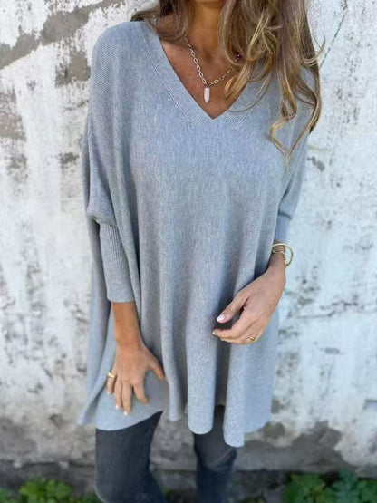 Women's Oversized Sweater with V-Neck Design