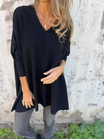 Women's Oversized Sweater with V-Neck Design