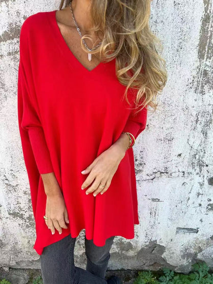 Women's Oversized Sweater with V-Neck Design