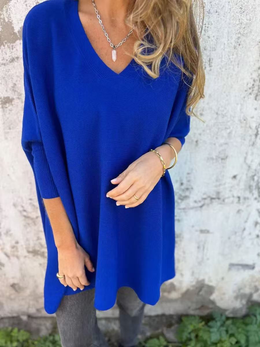 Women's Oversized Sweater with V-Neck Design