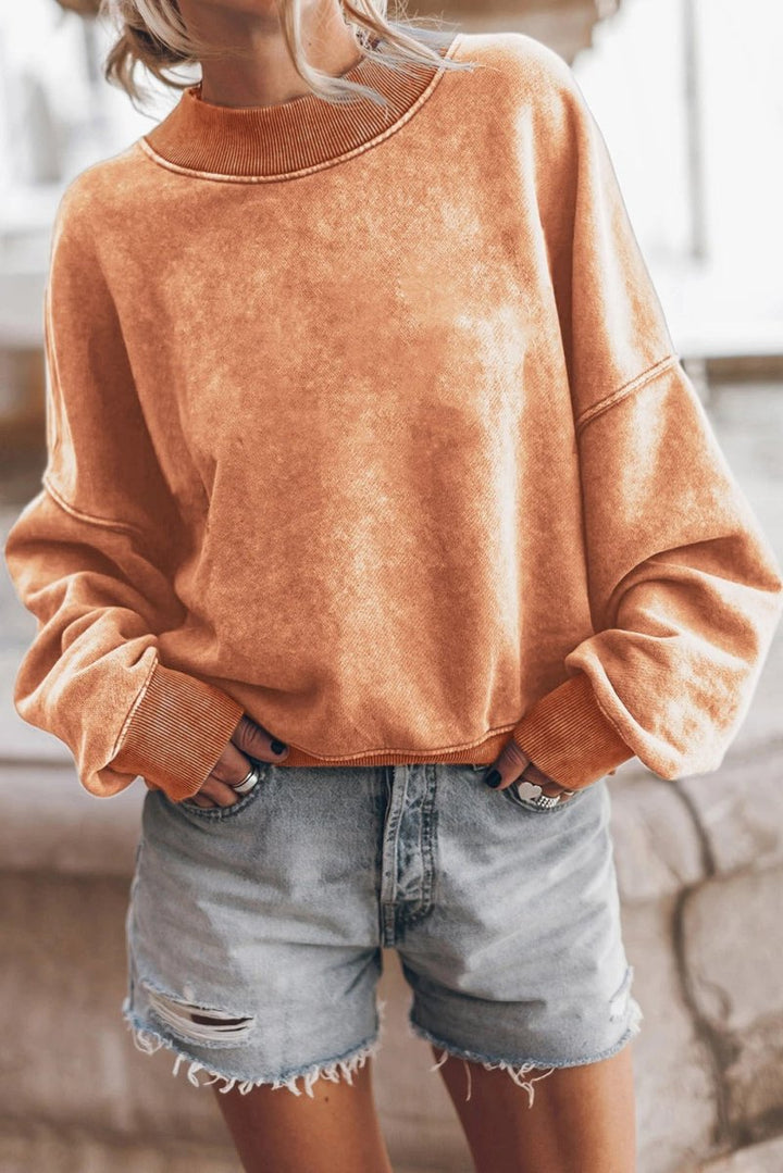 Women's Oversized Sweater with Washed Texture and Long Sleeves