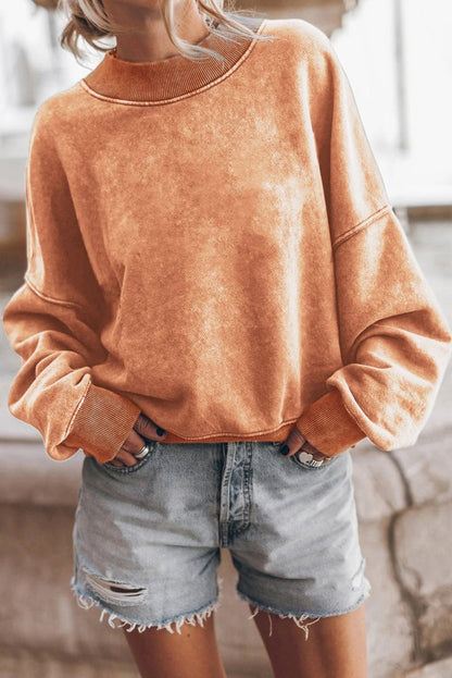 Women's Oversized Sweater with Washed Texture and Long Sleeves
