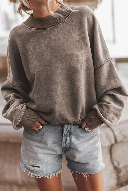Women's Oversized Sweater with Washed Texture and Long Sleeves