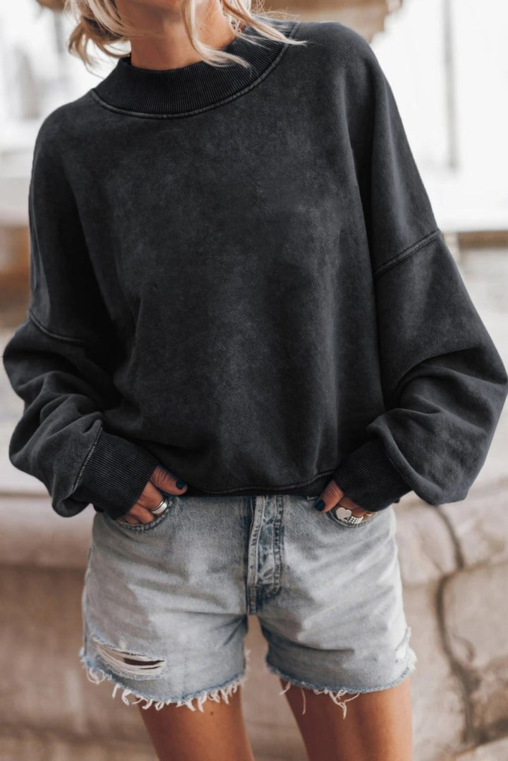 Women's Oversized Sweater with Washed Texture and Long Sleeves