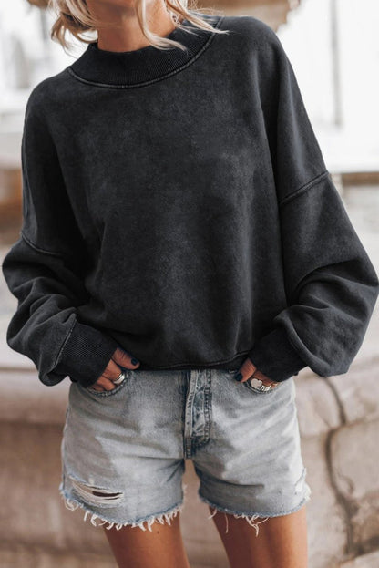 Women's Oversized Sweater with Washed Texture and Long Sleeves