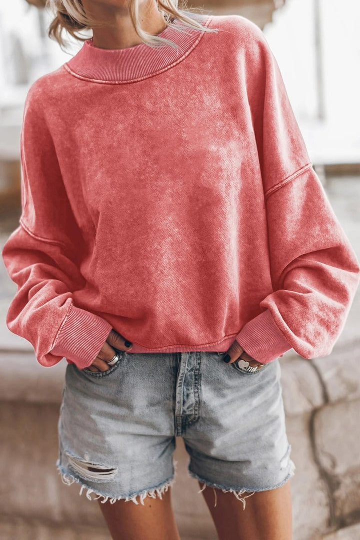 Women's Oversized Sweater with Washed Texture and Long Sleeves