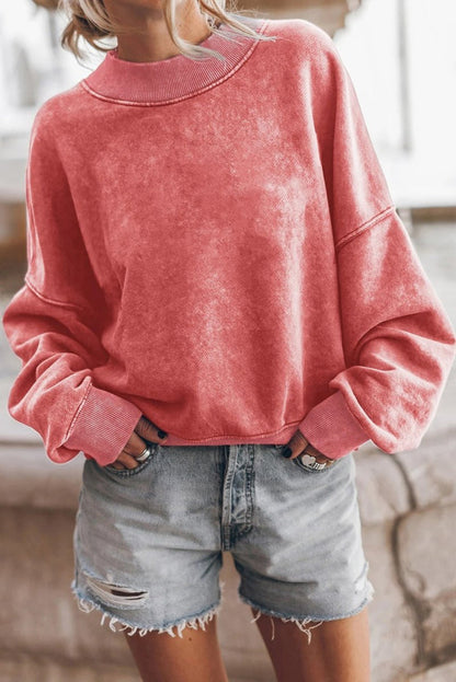Women's Oversized Sweater with Washed Texture and Long Sleeves